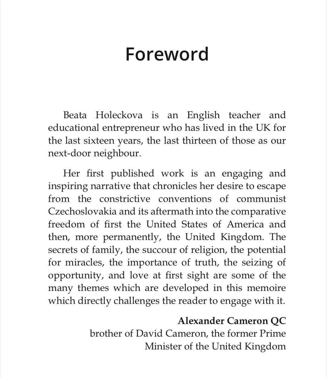 Foreword by Alexander Cameron QC, brother of former British prime minister, David Cameron.