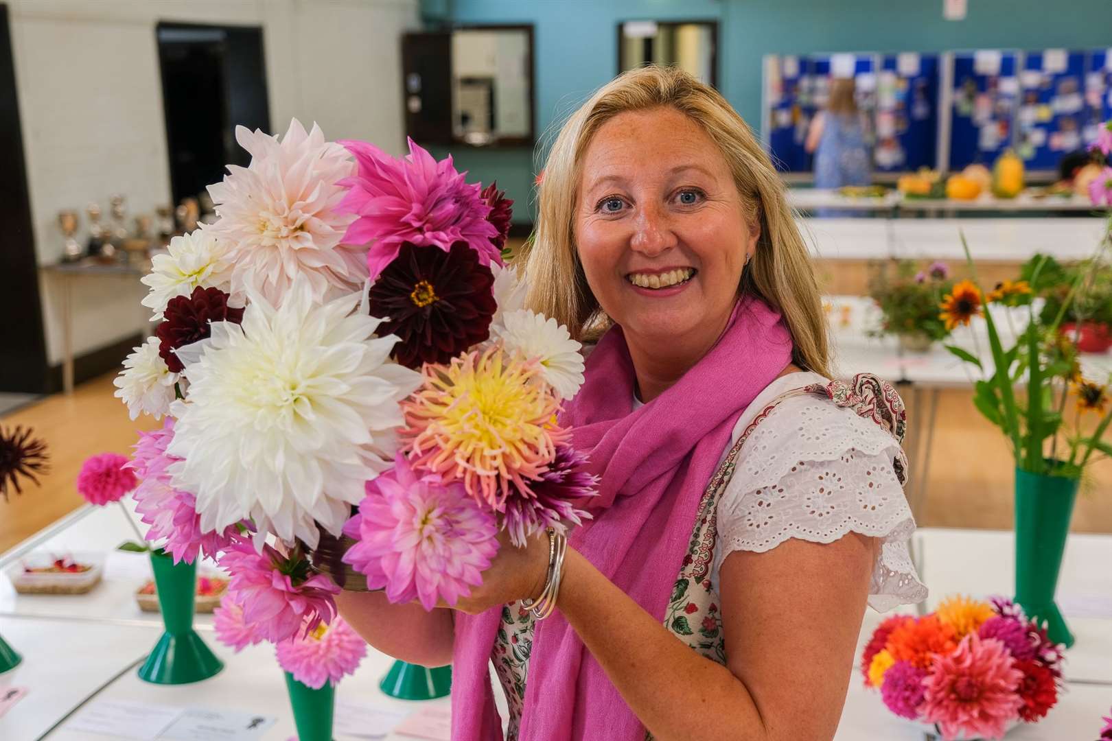 Natasha Wilton with her winning bowl of mixed dahlias. Picture by Phil Cannings