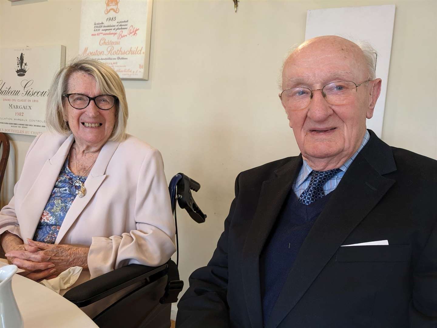The twins celebrating their 90th birthday together at the Red House pub in Marsh Benham