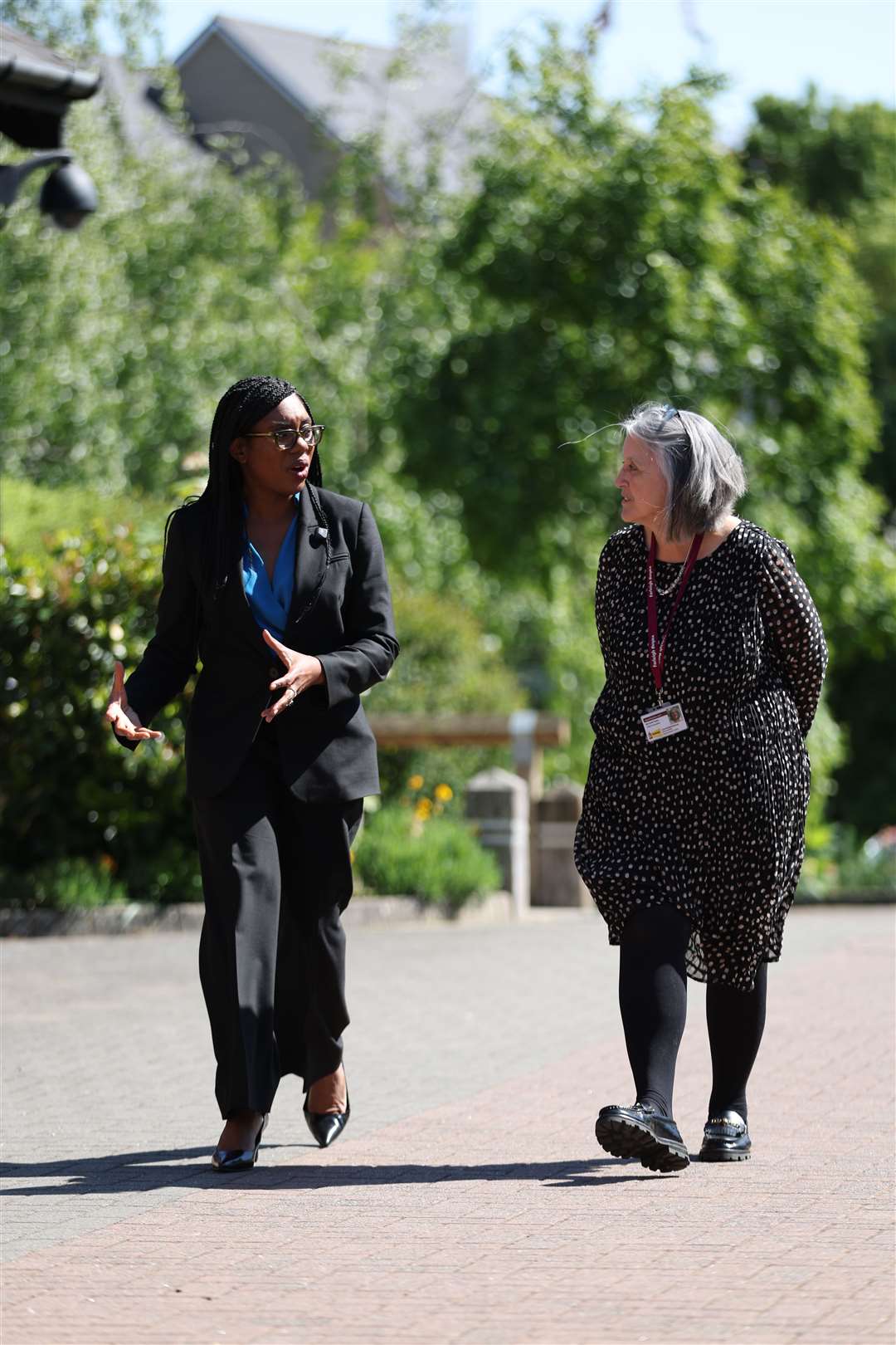 Kemi Badenoch with Michelle Kabia, the hospice’s interim chief executive, during her visit to Farleigh Hospice in Chelmsford (Chris Radburn/PA)