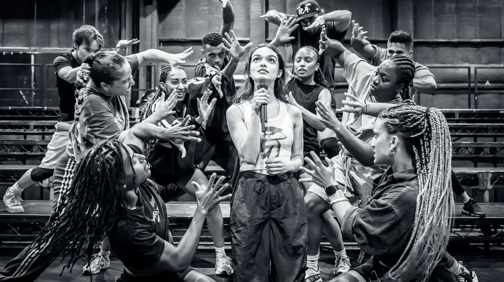 Rachel Zegler and the cast of Evita in rehearsals. Picture: Marc Brenner