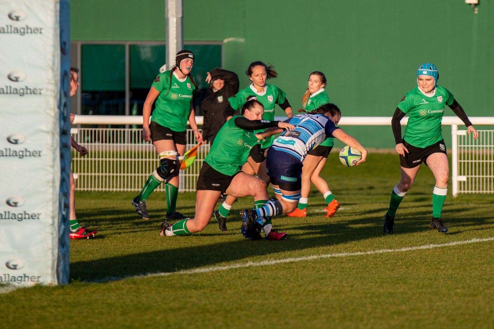 Meg Horwood goes over for one of her two tries. Picture by Alistair Gray