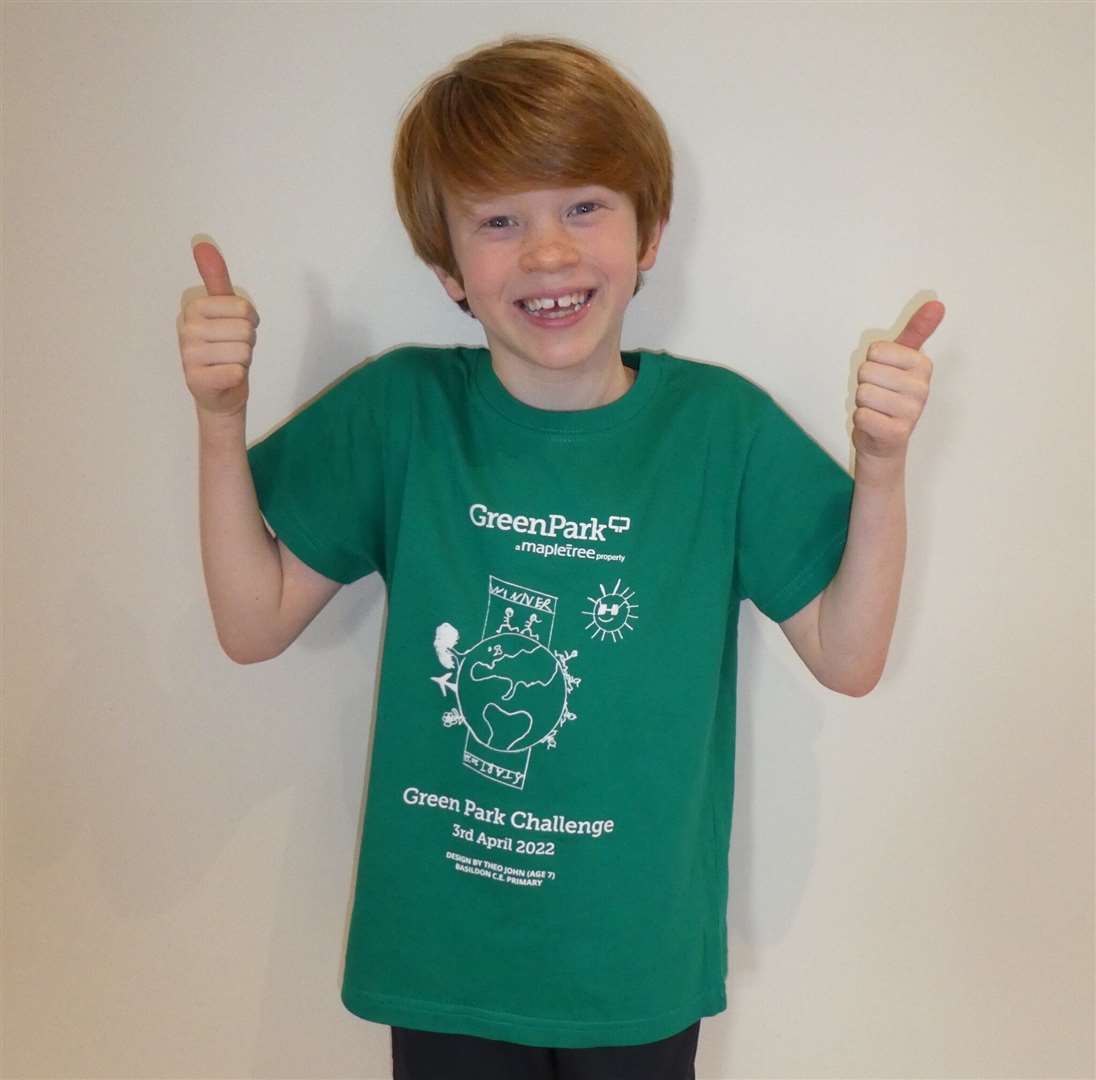 Theo proudly shows off his winning design