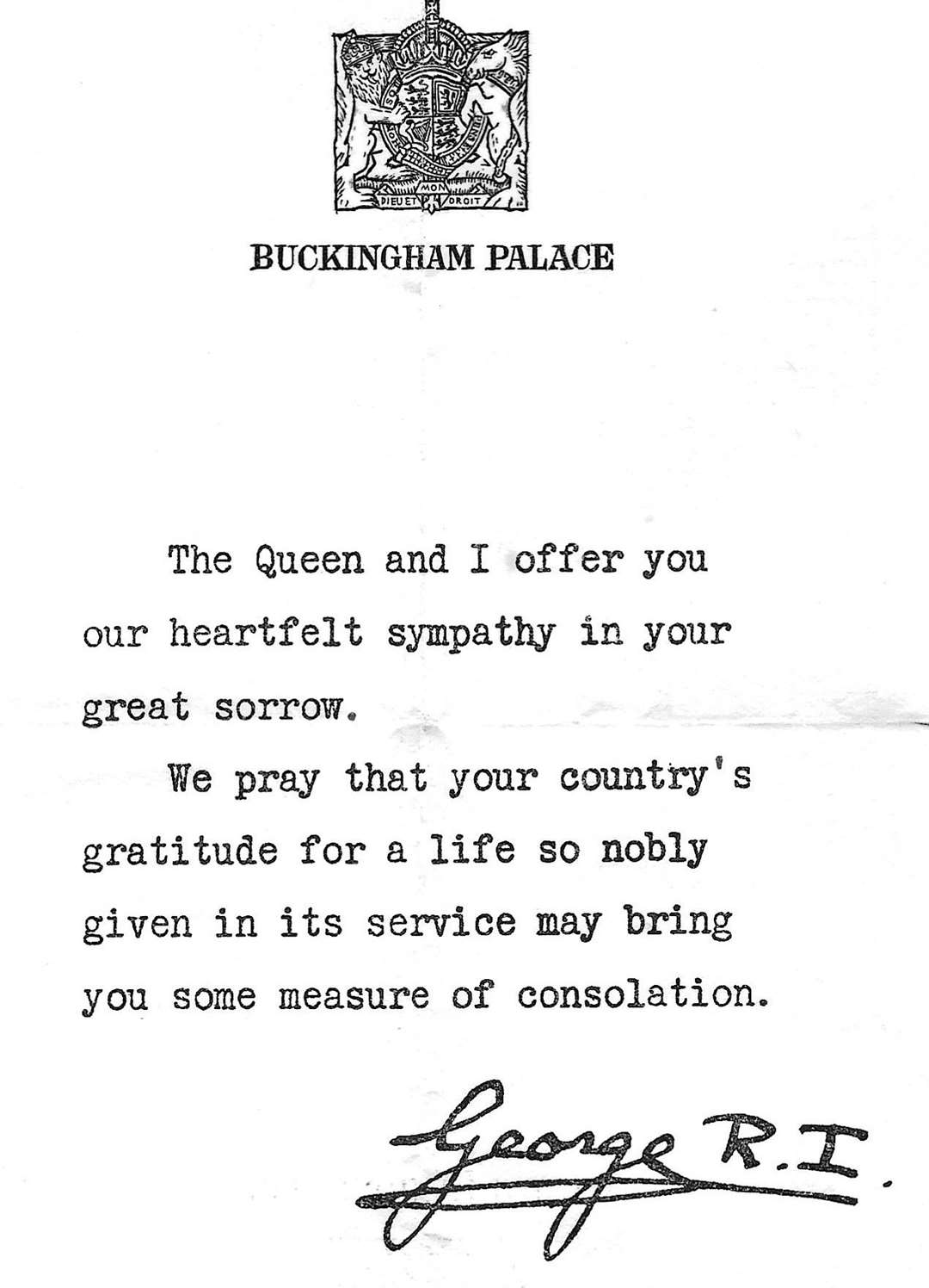 A letter of condolence to Mr Carter’s family after his death, signed by King George VI. Credit: Emma Carter