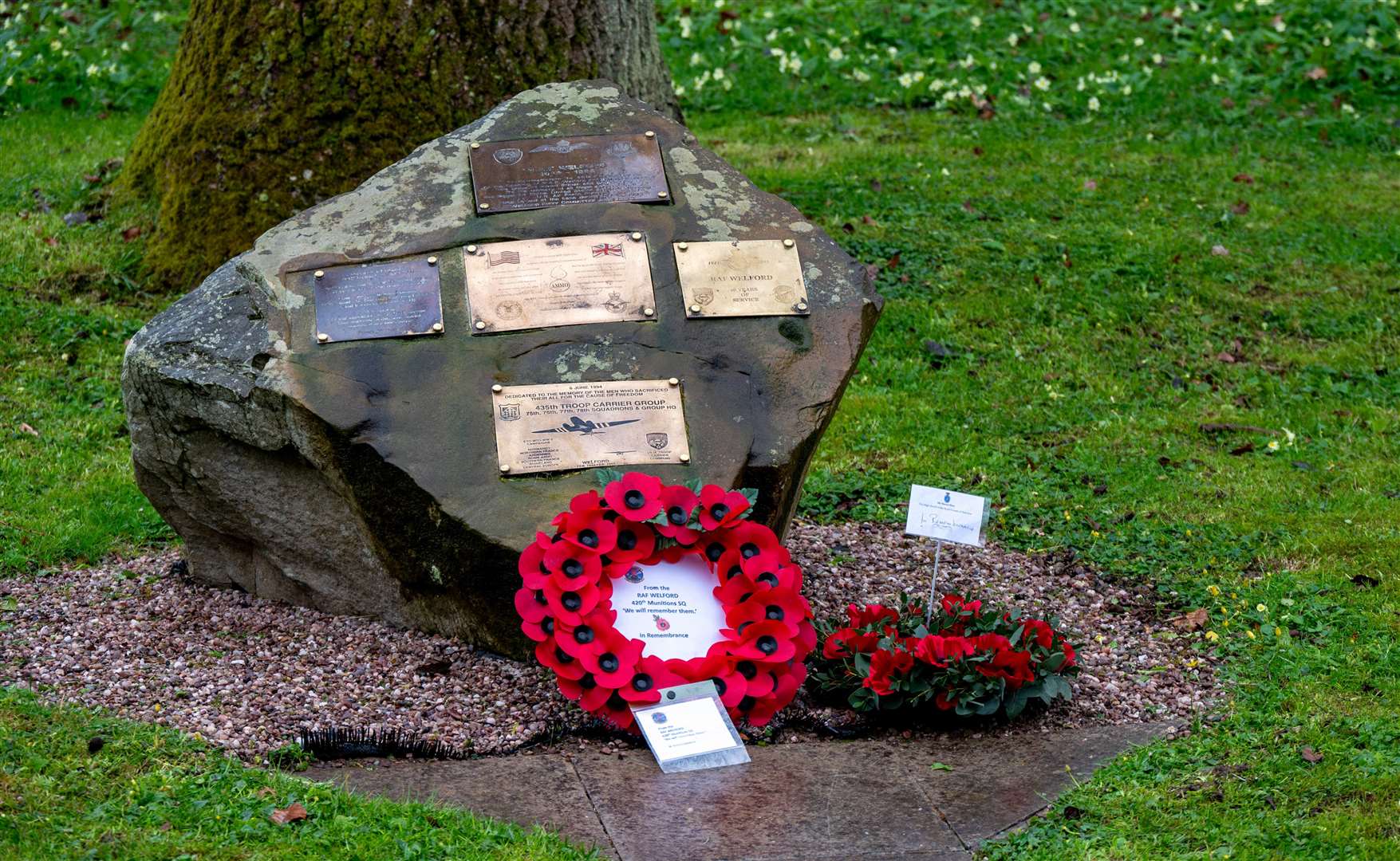 Wreaths laid at the memorial stone for the Lancaster crash. Credit: USAF Staff Sgt Jessica Avallone