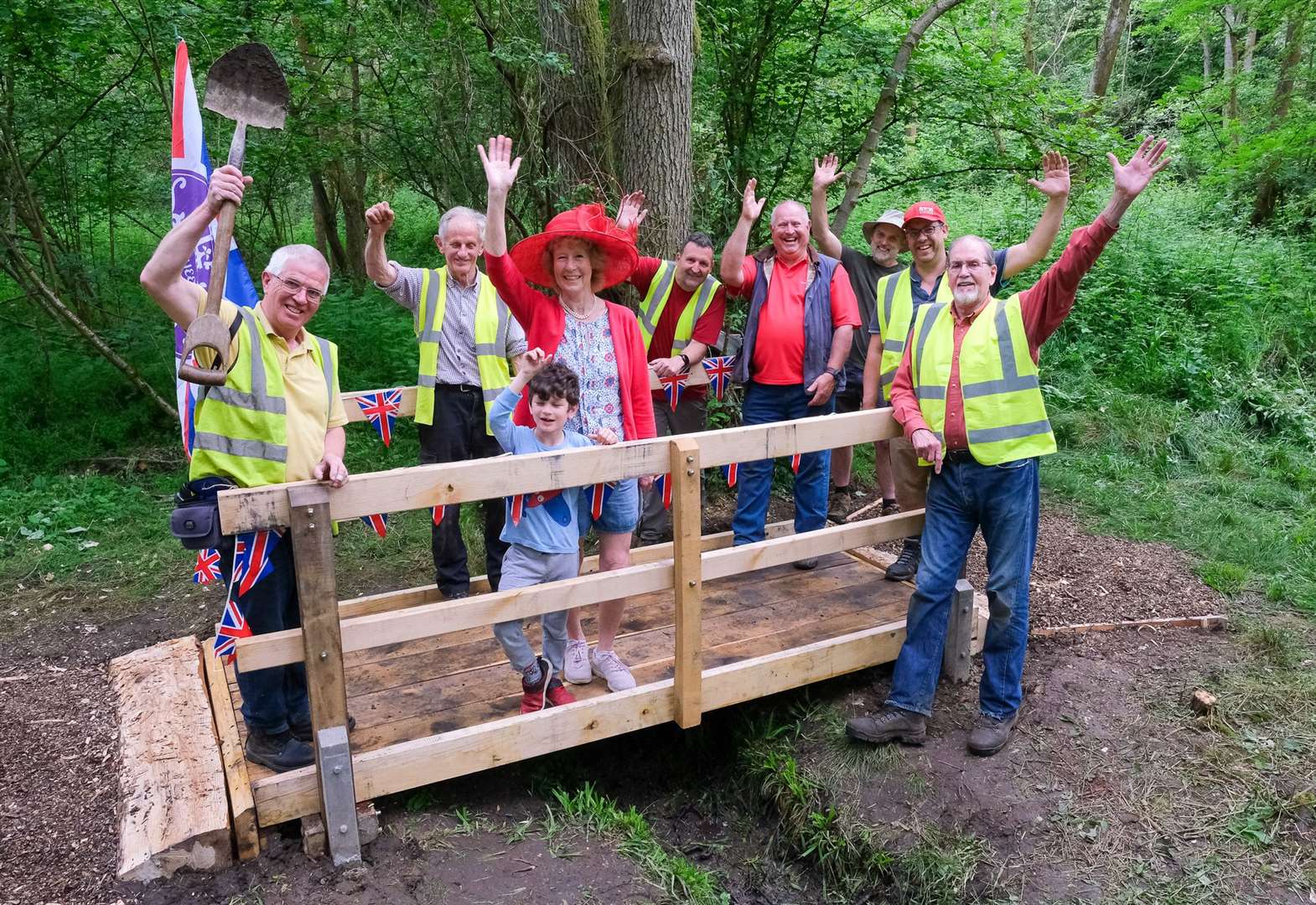 Volunteers who built the bridge with Pat Owen and Felix Roe