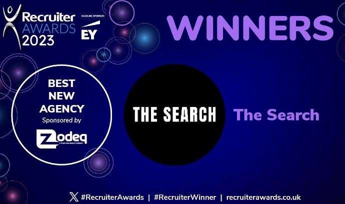 Announcement for The Search winning The Best New Agency award at the Recruiter Awards 2023