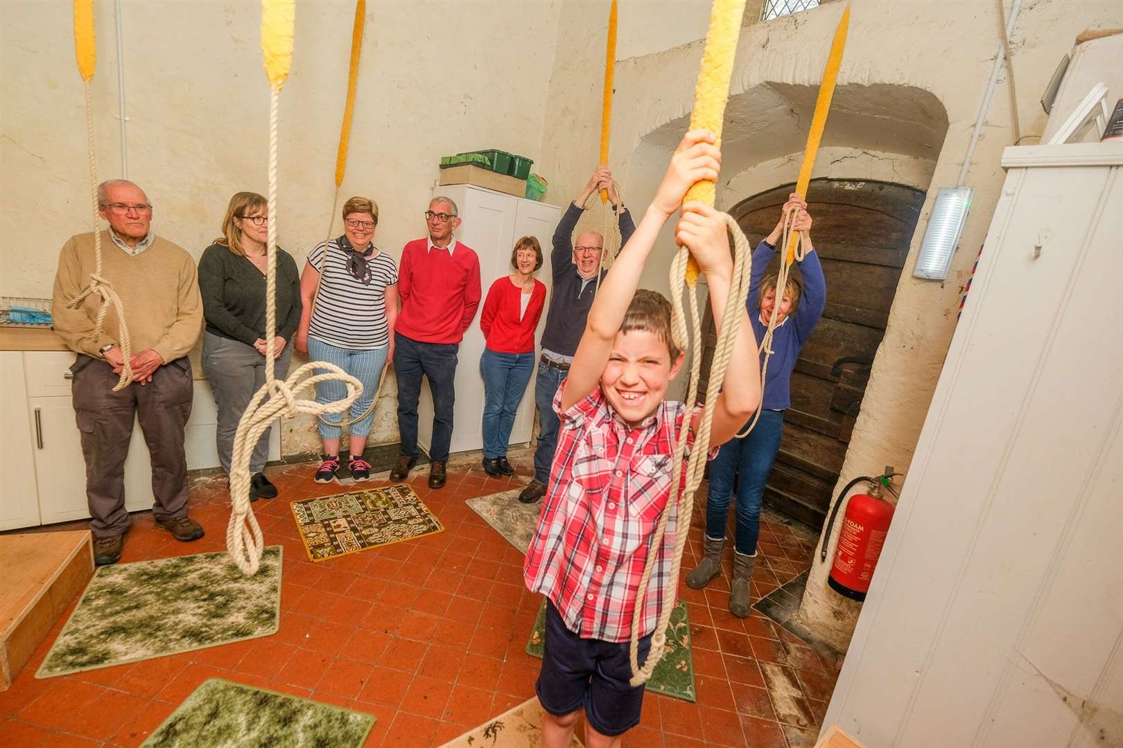 10-year-old bellringer Thomas Craig ringing on Coronation Day in Hampstead Norreys