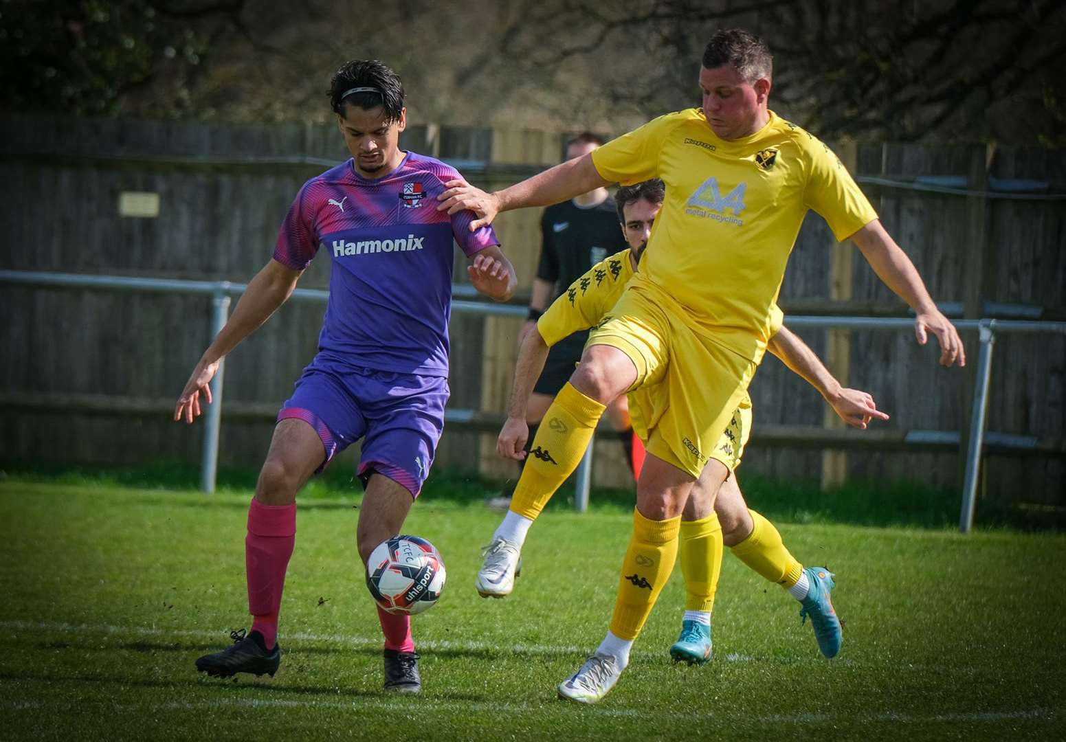 Ben Wright looks to bring the ball under control against Cobham. Pictures by Phil Cannings