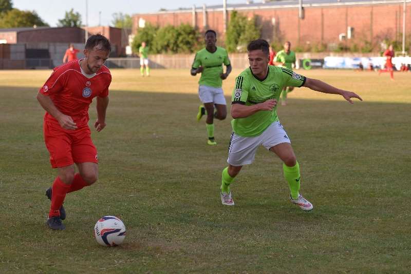 Action from last night's game between Hungerford Town, left, and Hemel Hempstead