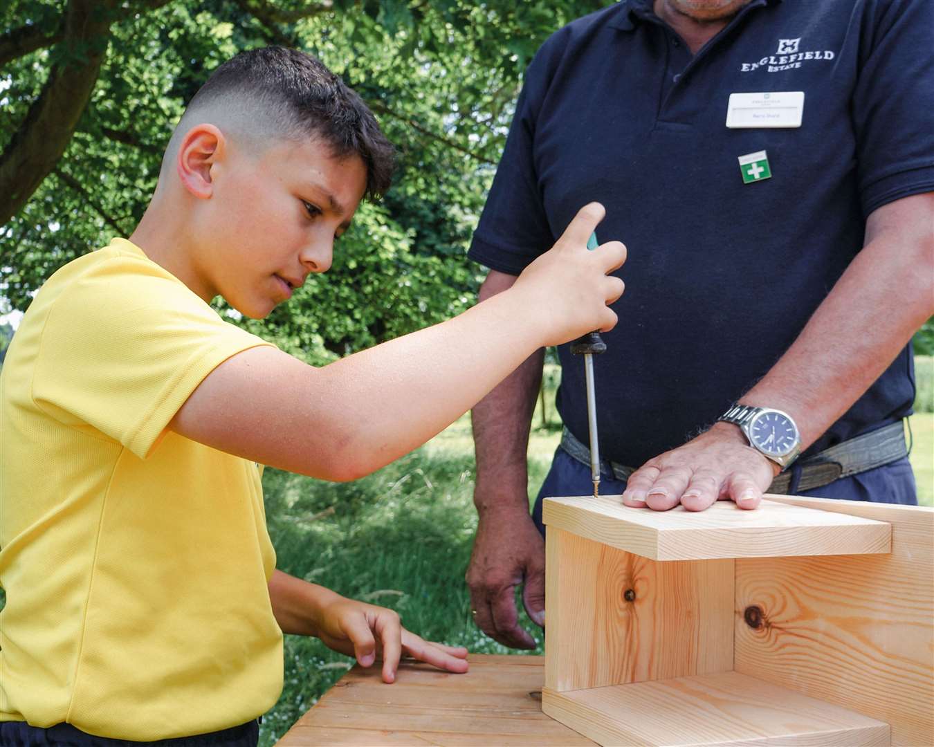 Garland Junior School pupil learns nestbox woodwork