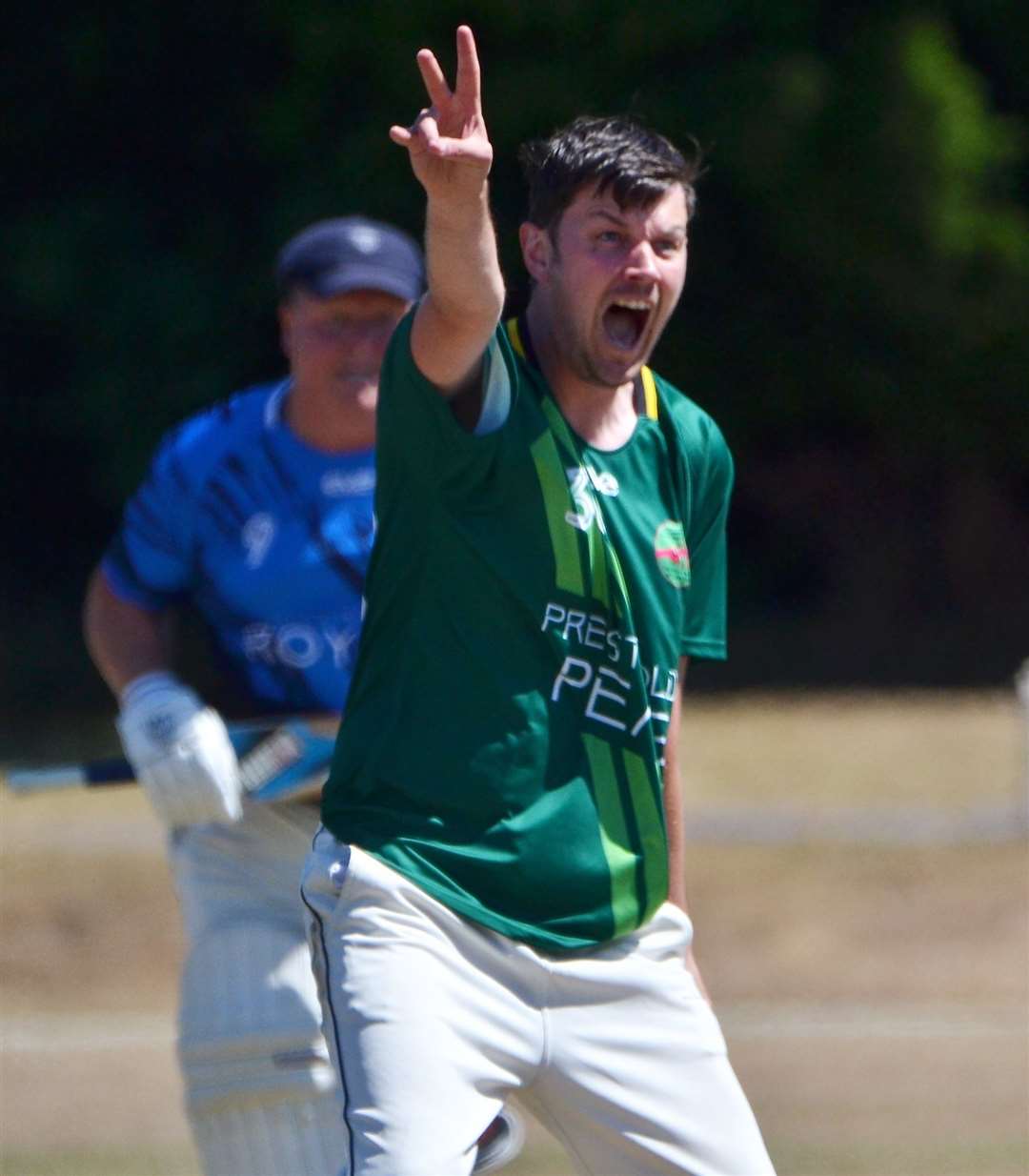 A Prestcold Peas bowler appealing to the umpire