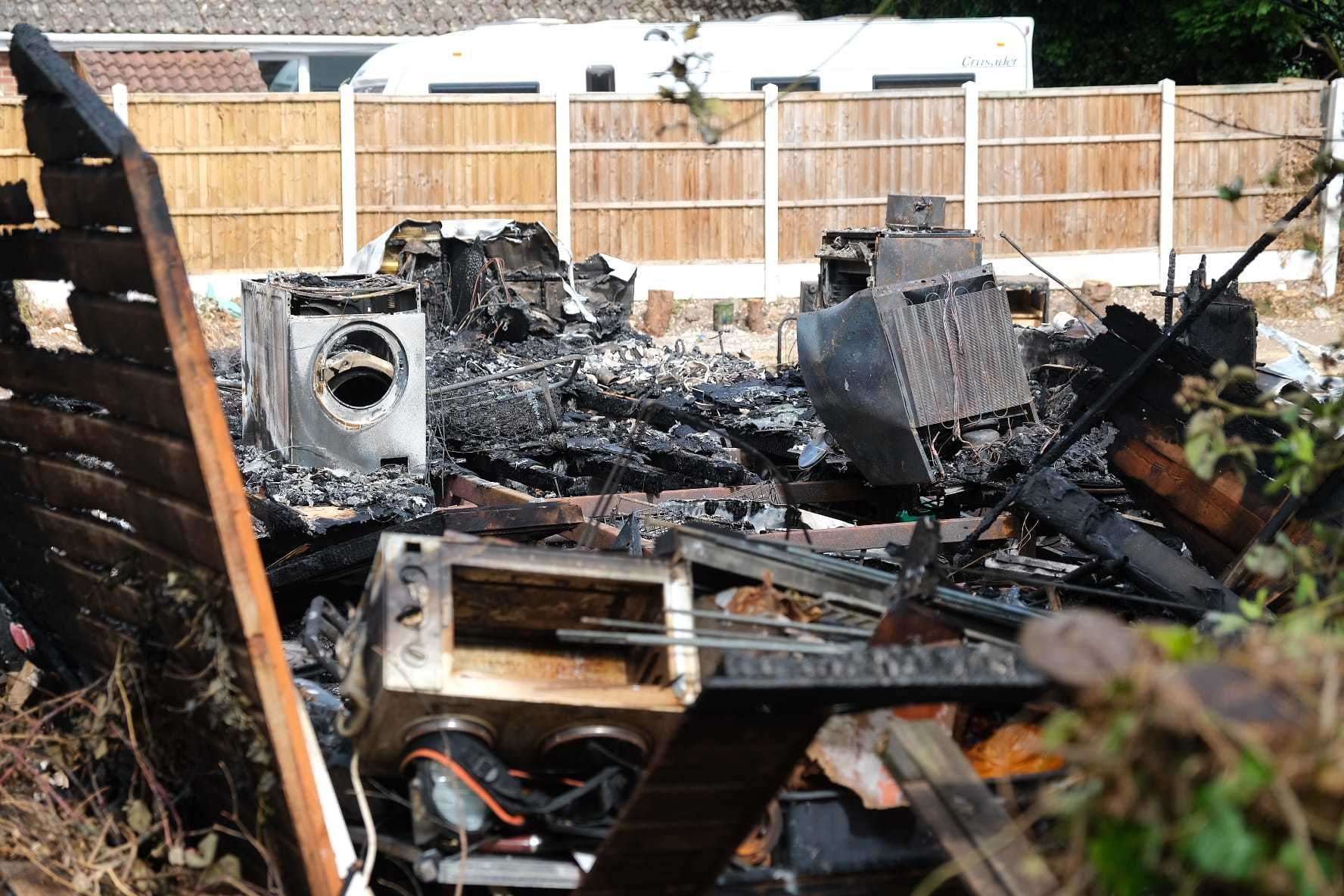 A fire overnight has destroyed a caravan in Pinks Lane, Tadley