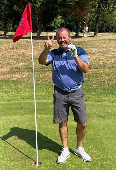 Greg Collins celebrates his albatross