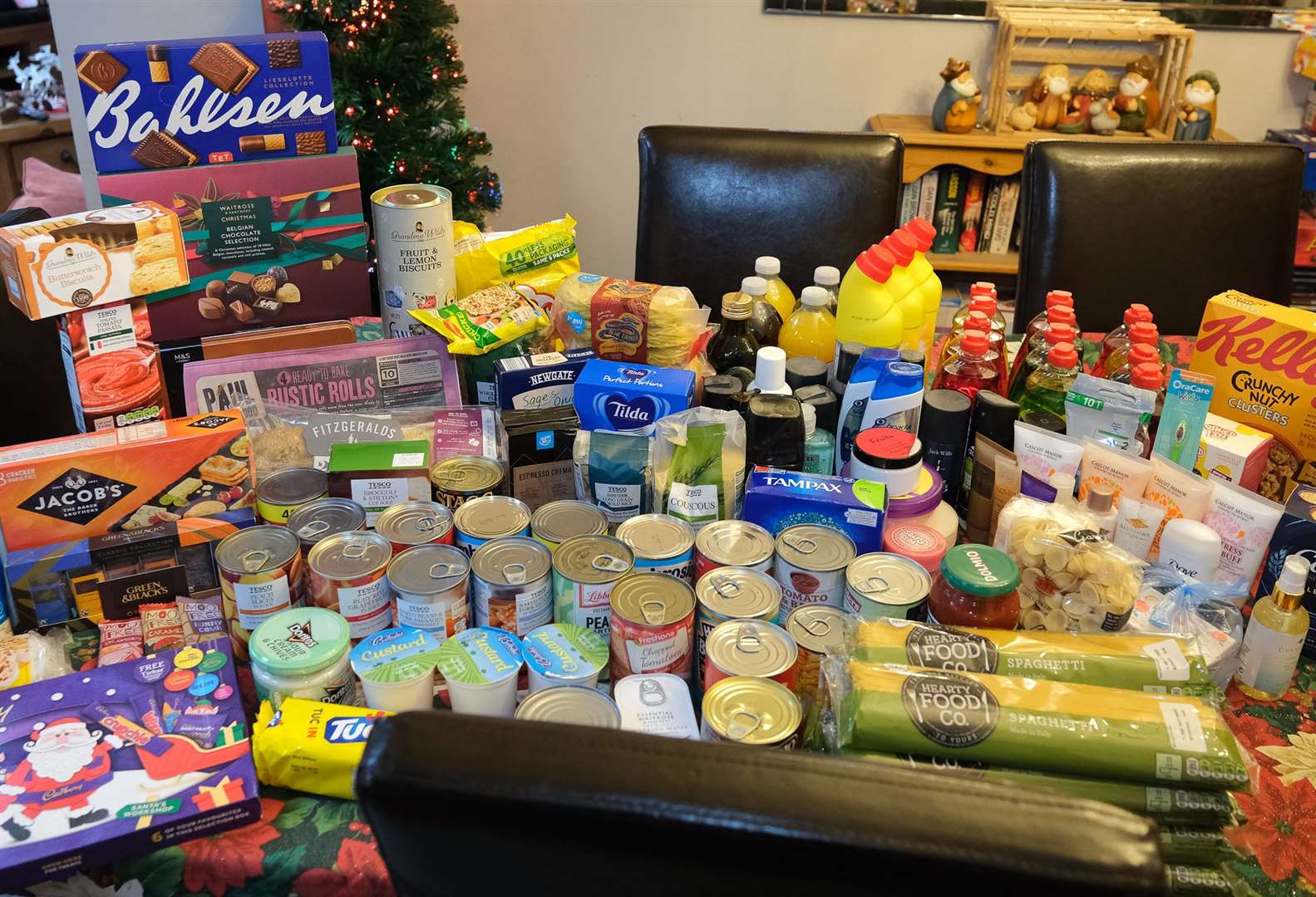 Some of the food collected by the residents of Burn Walk.