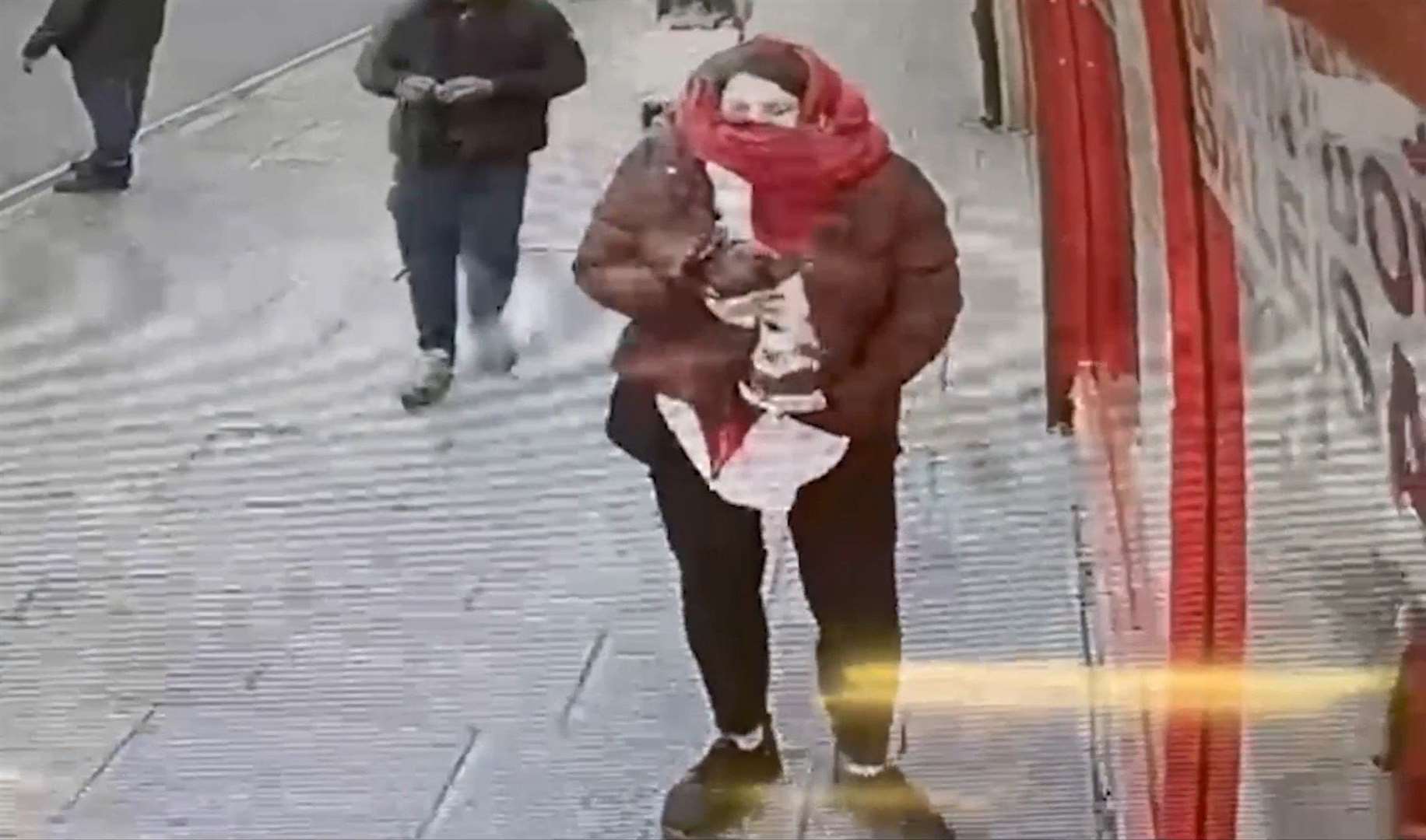 Constance Marten was captured on CCTV holding baby Victoria under her coat in East Ham, London, early in 2023 (Met Police/PA)