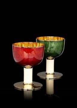 A pair of silver gilt and enamel goblets by Gerald Benney, 1971. Estimate £2,500-£3.500 (lot 110)