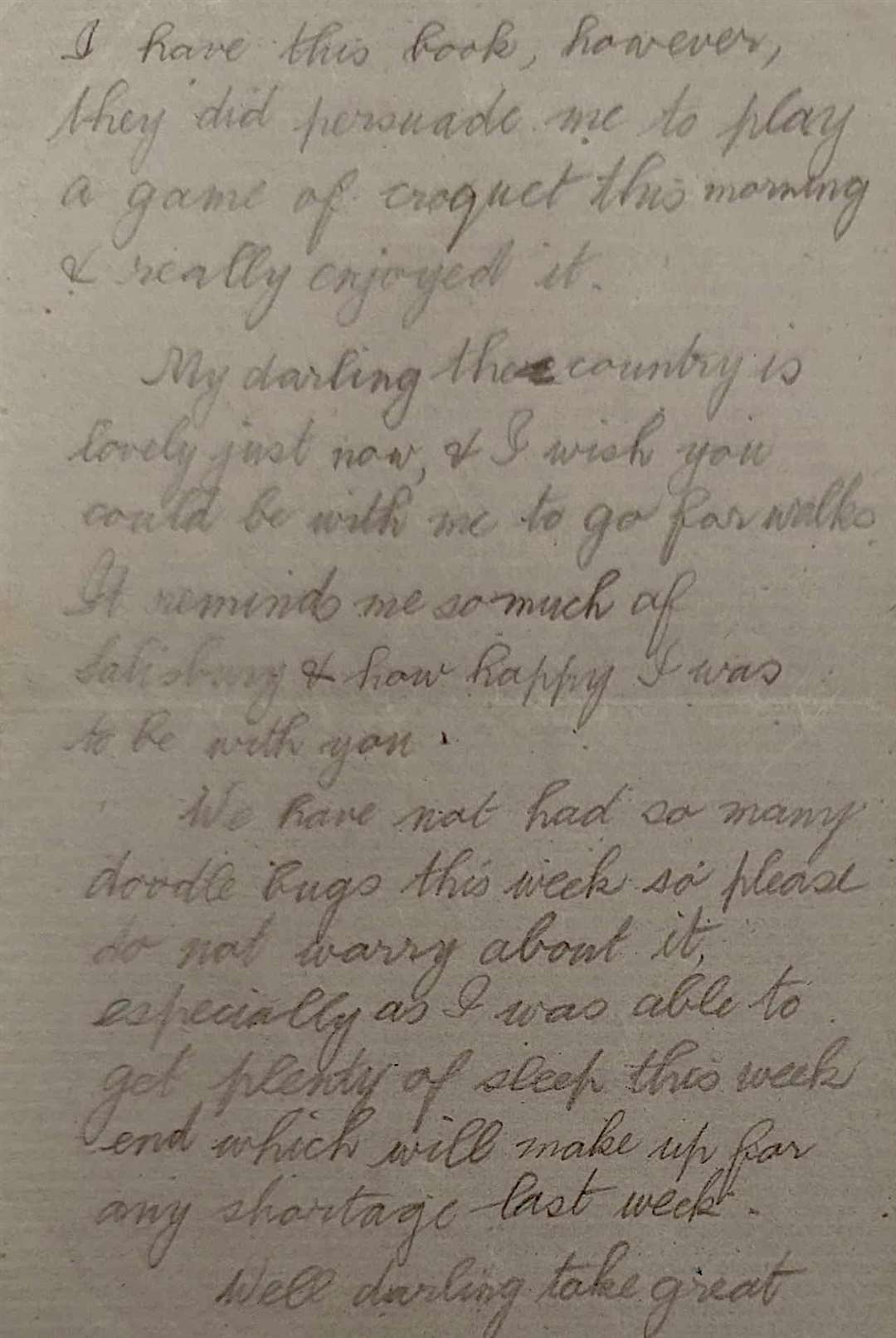 ‘My darling, the country is so lovely just now, and I wish you could be with me to go for walks.’ Letter from Lucy to Jimmie, dated July 16, 1944. Credit: Jennifer Eades