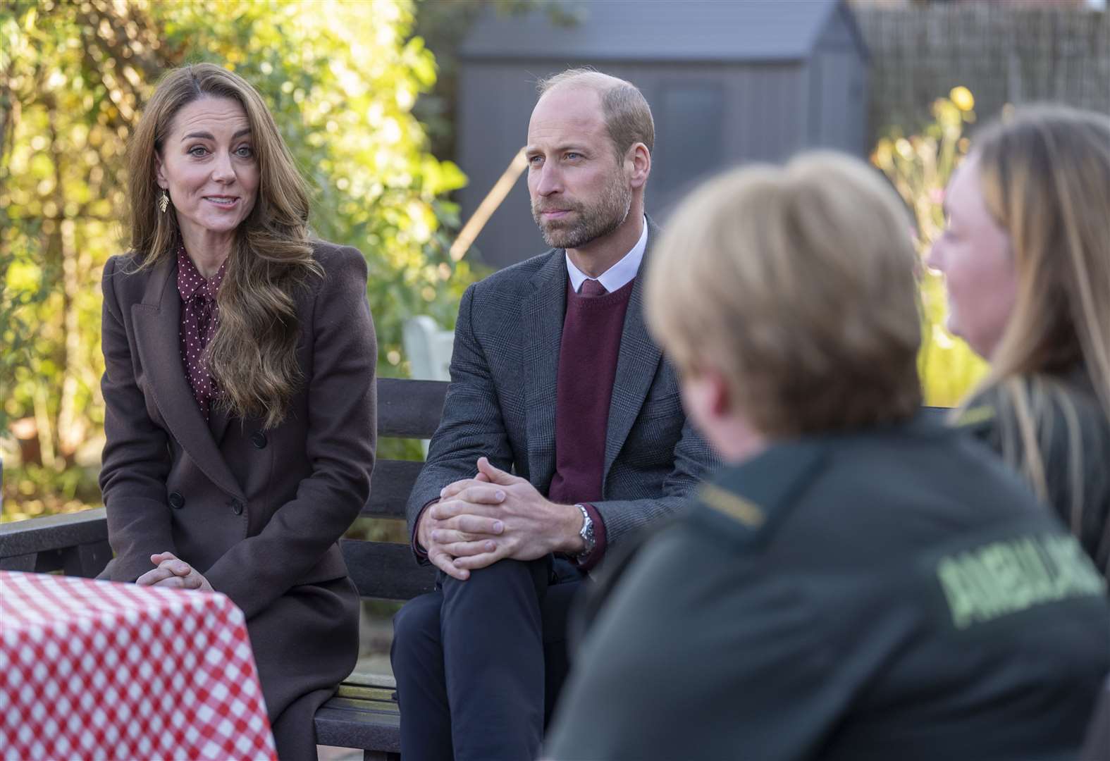 The Prince and Princess of Wales speaking to members of the emergency services during a visit to Southport Community Centre in October (Danny Lawson/PA)